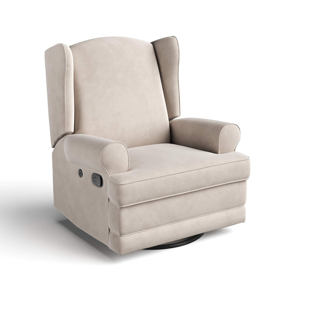 Storkcraft Serenity Glider Recliner Nursery Chair with USB Charging Port (Ivory) – Premium Upholstered Nursery Glider Recliner with Manual Recline Function, Dual USB Charging