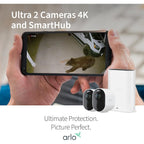 Arlo Ultra 2 Spotlight Camera 4K HDR (2 Cameras, SmartHub Included &amp; Required) | Wireless Home Security Camera | Color Night Vision, Motion Sensor, 180º View, 2-Way Audio, White