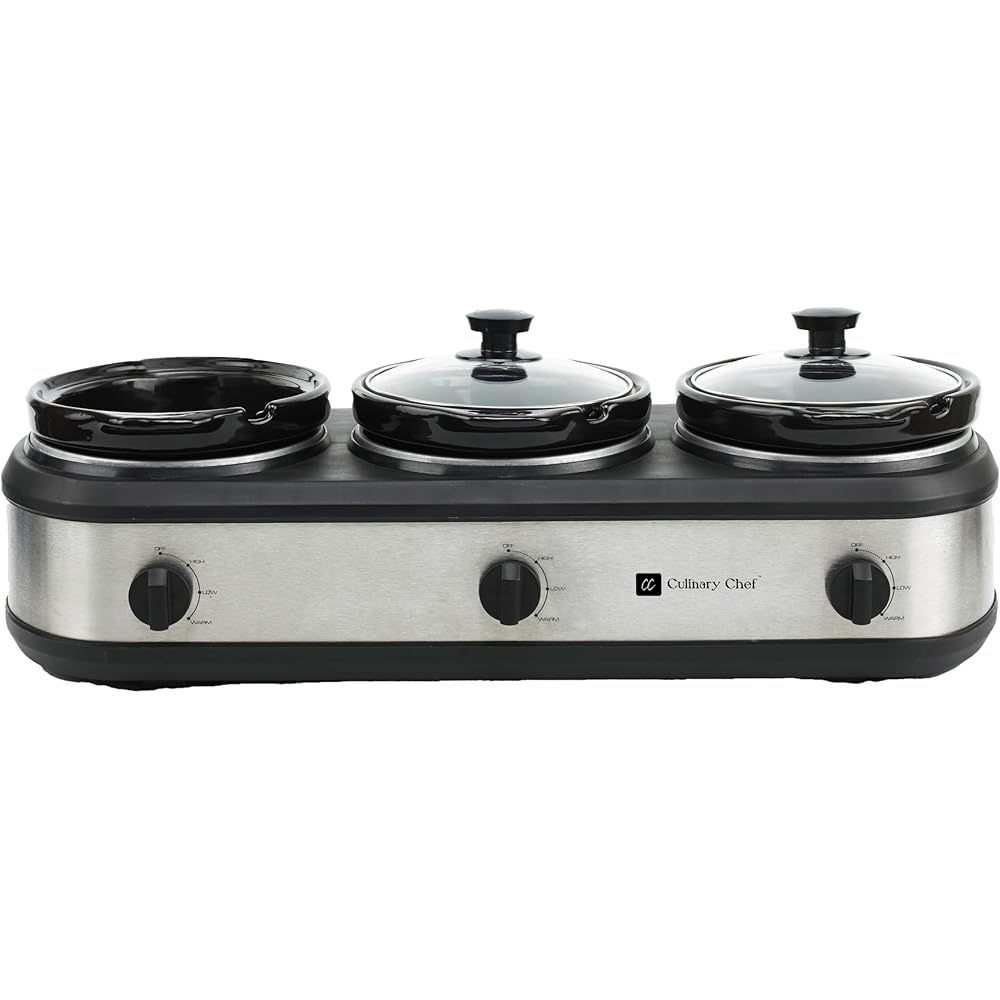 CULINARY CHEF SC3105-SS, Slow Cooker, Buffet Server 3 Pot, Food Warmer Stainless