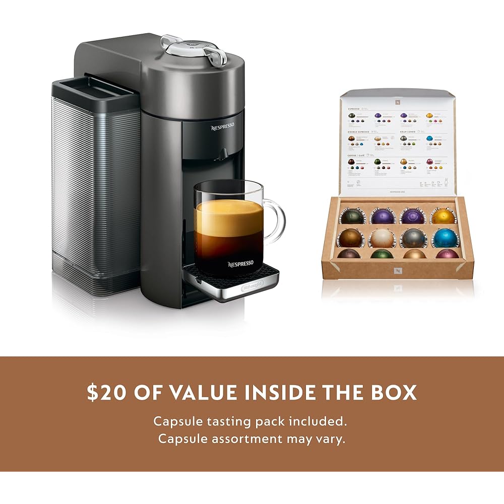 Nespresso Vertuo Coffee and Espresso Machine by De'Longhi with Milk Frother, 1000 Milliliters, Graphite Metal