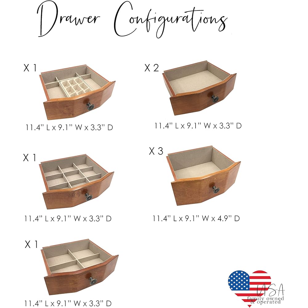 Hives and Honey Henry Locking Jewelry Armoire with Charging Port – 8 Drawer Anti-Tarnish Organizer with Mirror, Ring Rolls, Necklace Hooks &amp; Side Doors – Oak