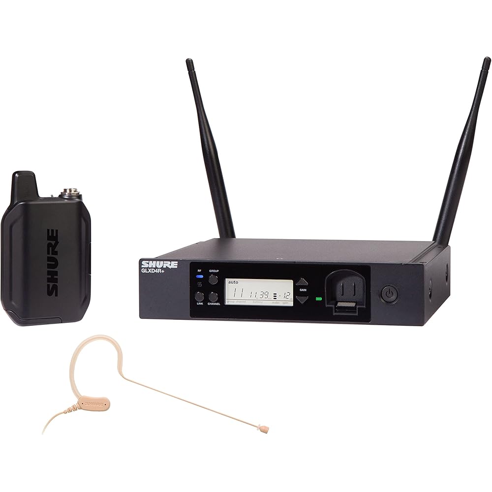 Shure GLXD14R+/MX53 Dual Band Pro Digital Wireless Microphone System 12-Hour Battery Life, 100 ft Range | MX153 Headset Mic, Single Channel Rack Mount Receiver (GLXD14R+/MX53-Z3)