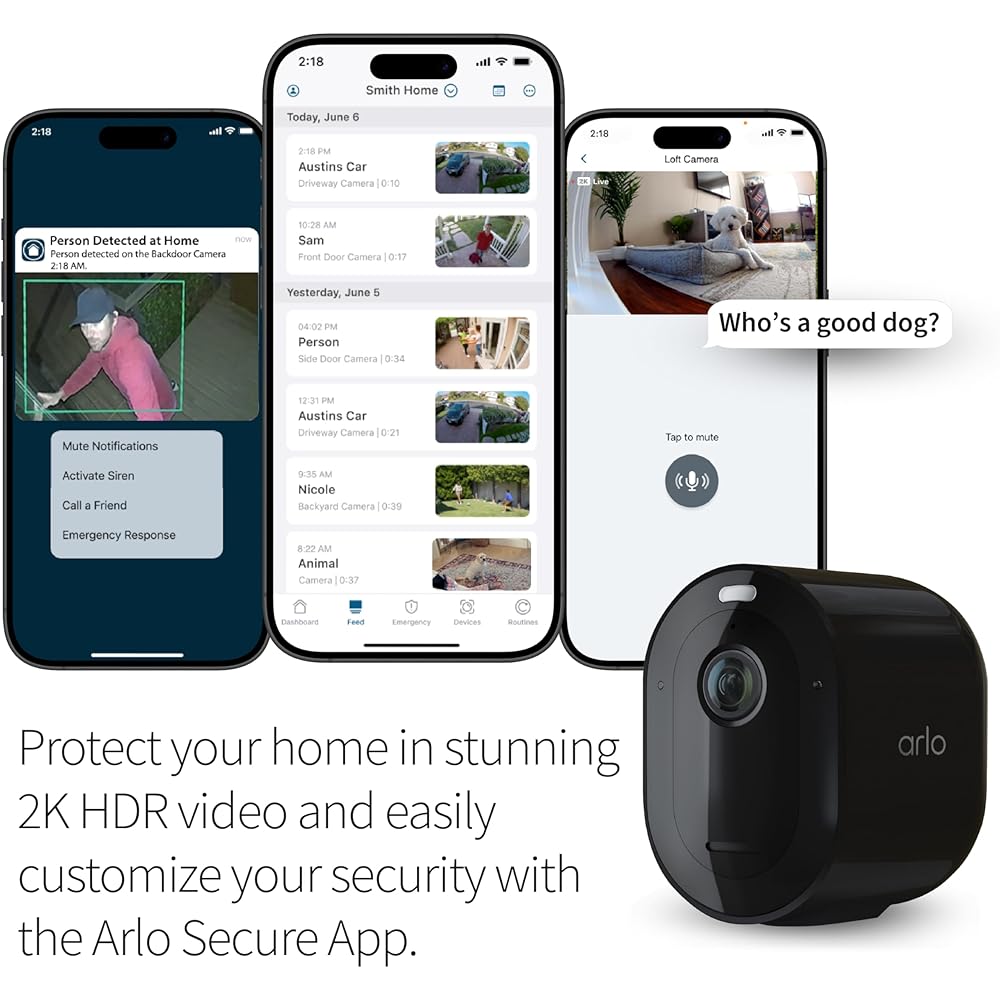 Arlo Pro 5S Spotlight Security Camera 2K HDR | Outdoor | Wireless | Dual-Band Wi-Fi Connects to the Strongest Network | 12X Zoom, 2-Way Audio, Color Night Vision, Live Stream Black