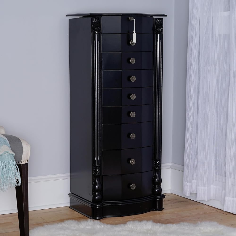 Hives and Honey Roman Jewelry Armoire Locking Jewelry Storage Organizer, Black