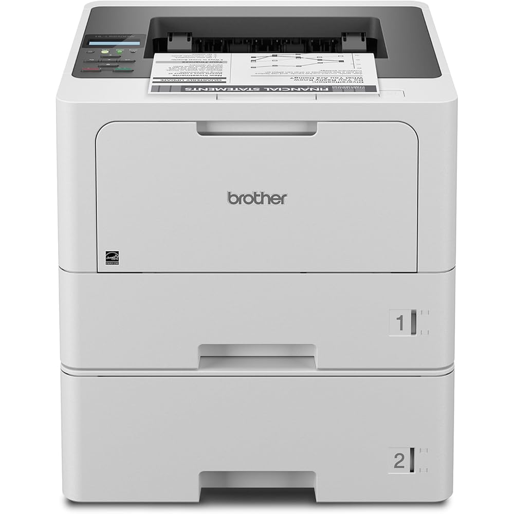 Brother HL-L5210DWT Business Monochrome Laser Printer with Dual Trays, Wireless and Gigabit Ethernet Networking, Duplex Printing, Large Paper Capacity, and Mobile Printing, White