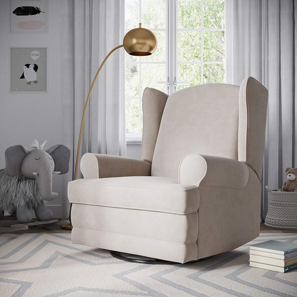 Storkcraft Serenity Glider Recliner Nursery Chair with USB Charging Port (Ivory) – Premium Upholstered Nursery Glider Recliner with Manual Recline Function, Dual USB Charging