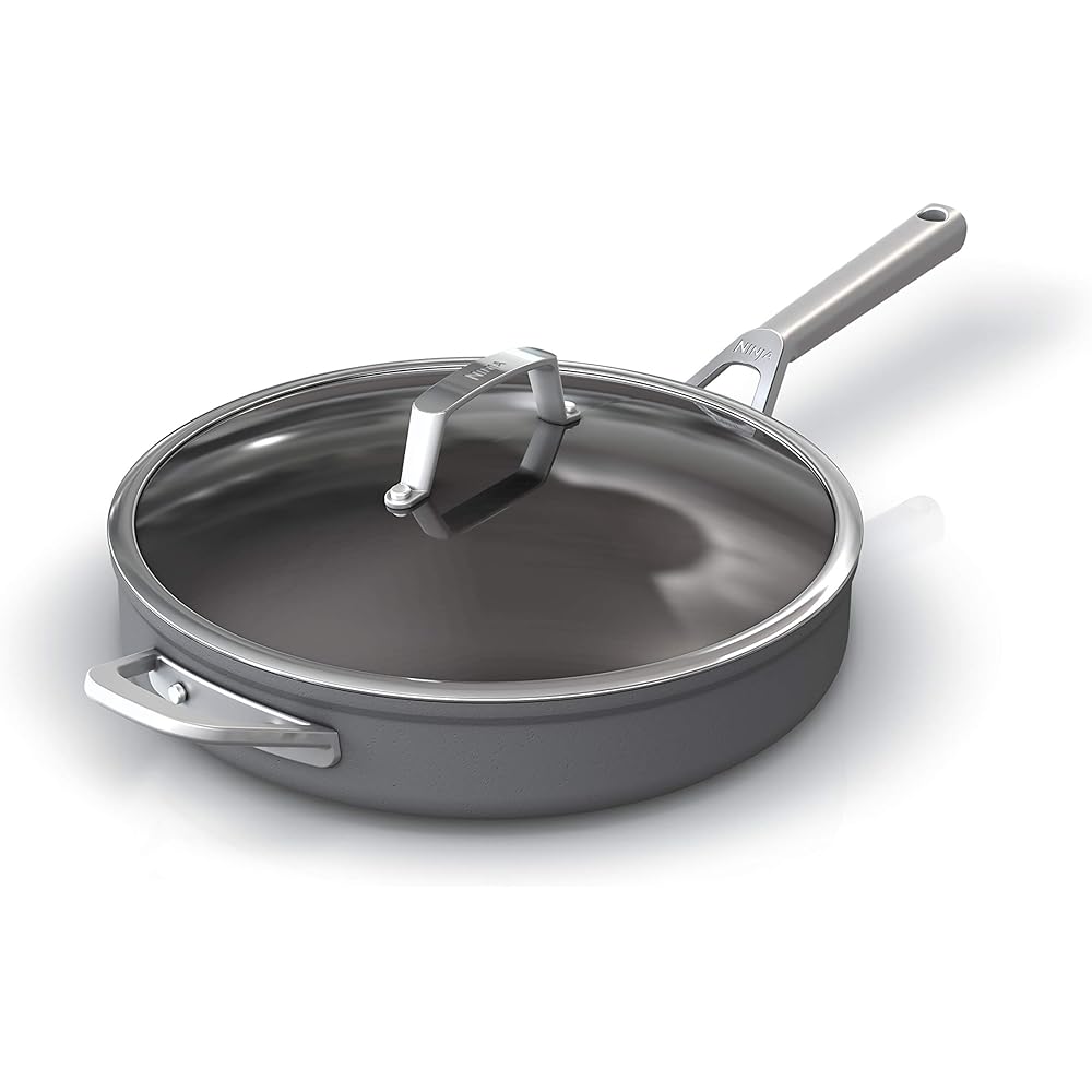 Ninja Foodi NeverStick Professional Hard-Anodized 4-Quart Sauté Pan with Glass Lid, Nonstick, Durable &amp; Oven Safe to 500°F, Salt Grey, C30140