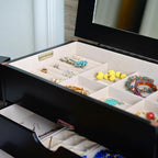 Hives and Honey Porsha Jewelry Armoire Modern 7-Drawer Locking Cabinet with Shutter Doors and Brass Handles, Charcoal
