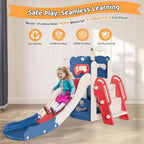 Babytronic Toddler Slide, 6 in 1 Kids Indoor Slide for Toddlers 1-3, Kids Playground for Indoor Outdoor with Basketball Hoop and Telescope, Indoor Outdoor Slide Playset (Blue&amp;Red)