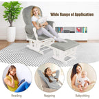 Costzon Nursery Glider with Ottoman, Upholstered Comfort Glider Rocker with Padded Cushion, Storage Pocket, Solid Wood Base, Rocking Chair Nursery for Breastfeeding, Napping (Light Gray)