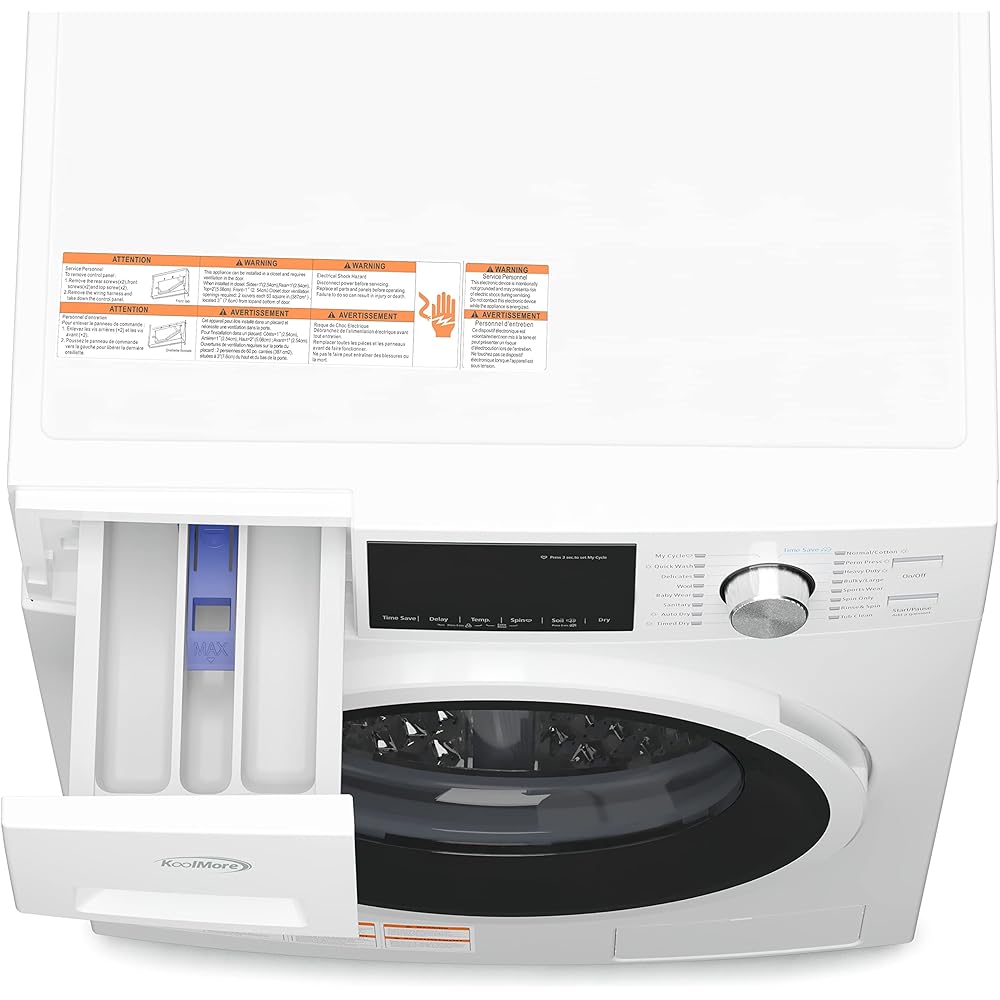 KoolMore 2-in-1 Front Load Washer and Dryer Combo, 2.7 Cu. Ft., for Apartment, Dorm, RV, 16 Wash and 4 Dry Cycles, Compact Space Saver [White] [120V] (FLC-3CWH)