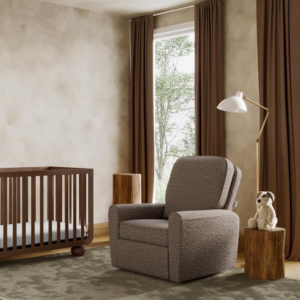 Storkcraft Amalfi Deluxe Power Recliner Swivel Glider (Mountain Brown Boucle) – Premium Electronic Power Recliner for Nursery, Includes Dual-USB Charging Port with USB-A &amp; USB-C, Glider Rocking Chair