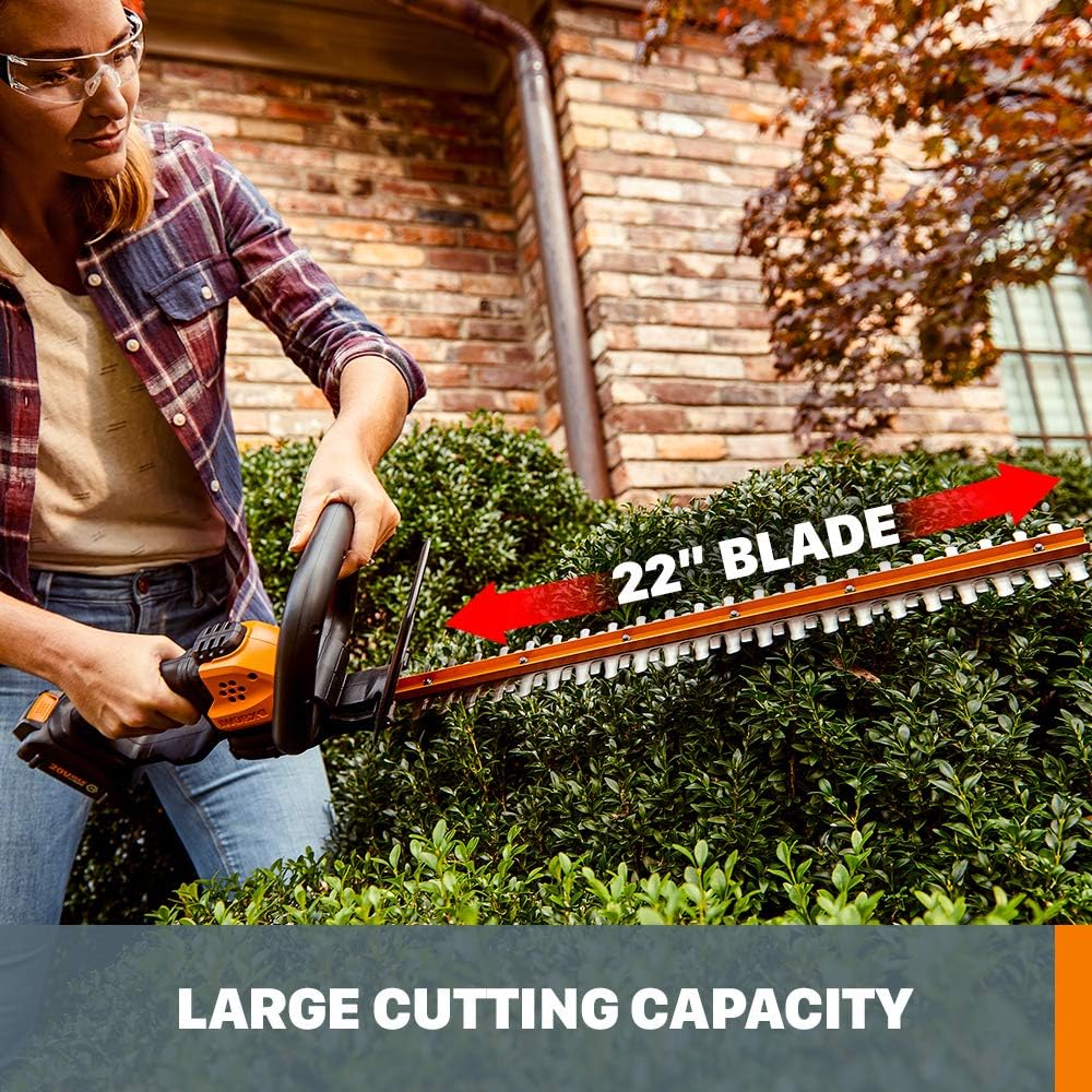 WORX WG261 22" 20V Cordless Hedge Trimmer, Battery &amp; Charger Included
