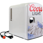 Coors Light 4L Portable Mini Fridge with 12V DC and 110V AC Cords, 6 Can Personal Cooler for Beer, Snacks, Lunch, Drinks, Desk Accessory for Home, Office, Bar, Dorm, Travel, Gray