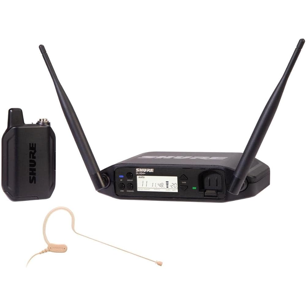 Shure GLXD14R+/MX53 Dual Band Pro Digital Wireless Microphone System 12-Hour Battery Life, 100 ft Range | MX153 Headset Mic, Single Channel Rack Mount Receiver (GLXD14R+/MX53-Z3)