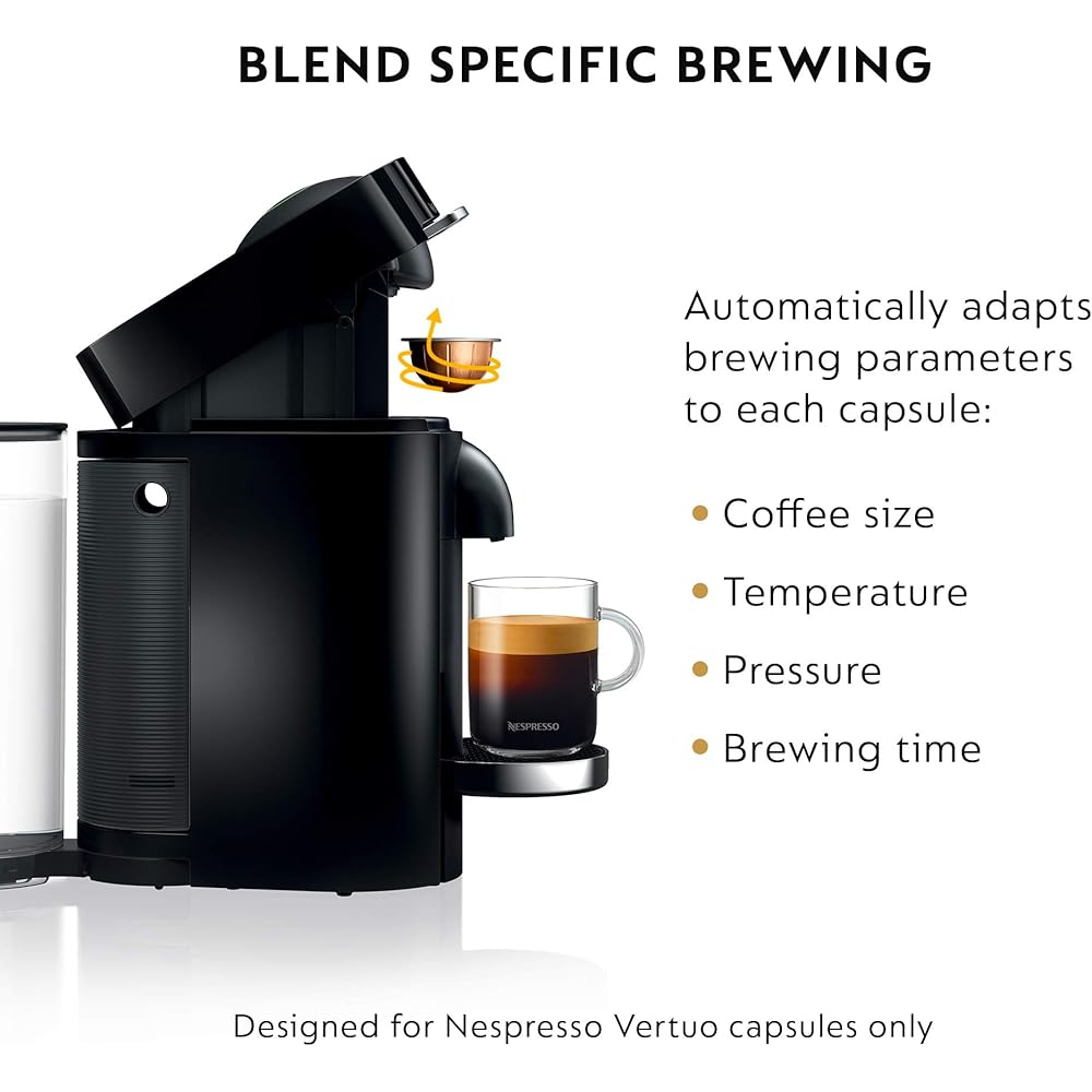 Nespresso VertuoPlus Deluxe Coffee and Espresso Machine Bundle with Aeroccino Milk Frother by De'Longhi, Black