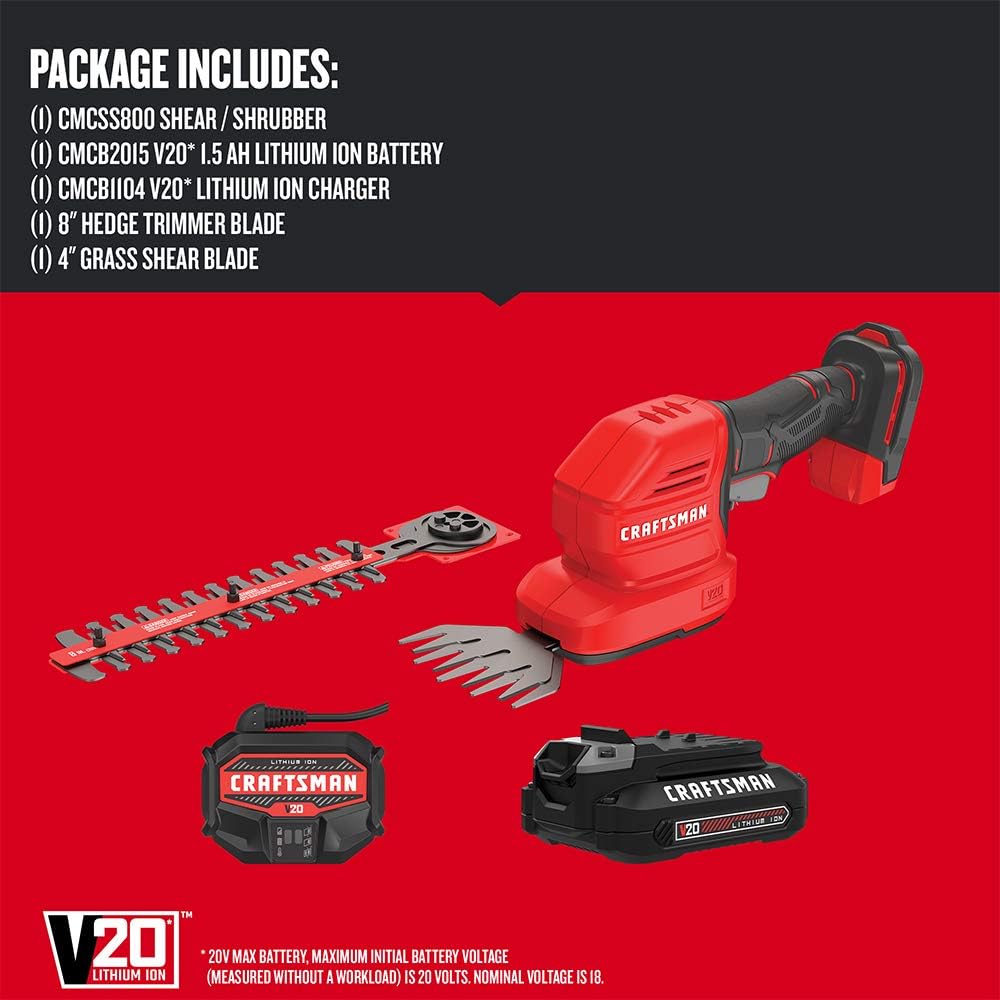 CRAFTSMAN V20 Cordless Handheld Grass Trimmer and Mini Hedge Trimmer Kit (CMCSS800C1)