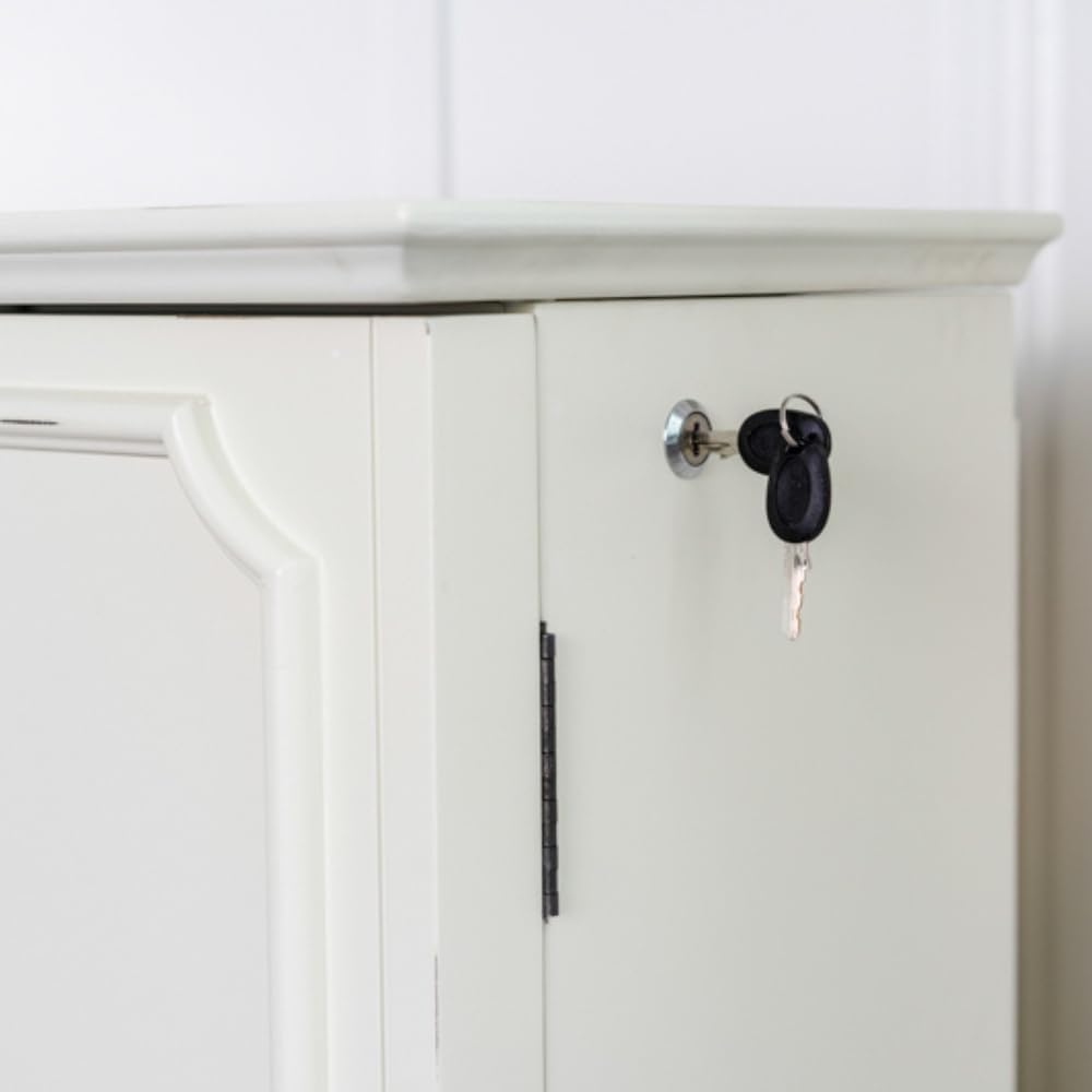 Hives and Honey Cabby Standing Jewelry Armoire – Fully Locking Wood Jewelry Storage with Mirror, 7 Drawers, Necklace Hooks, and Anti-Tarnish Lining – White
