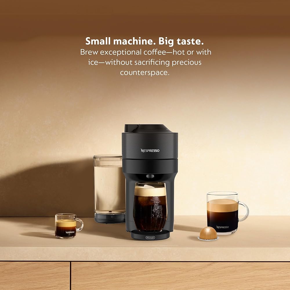 Nespresso Vertuo Pop+ Coffee and Espresso Machine by De'Longhi with Aeroccino Milk Frother, Liquorice Black