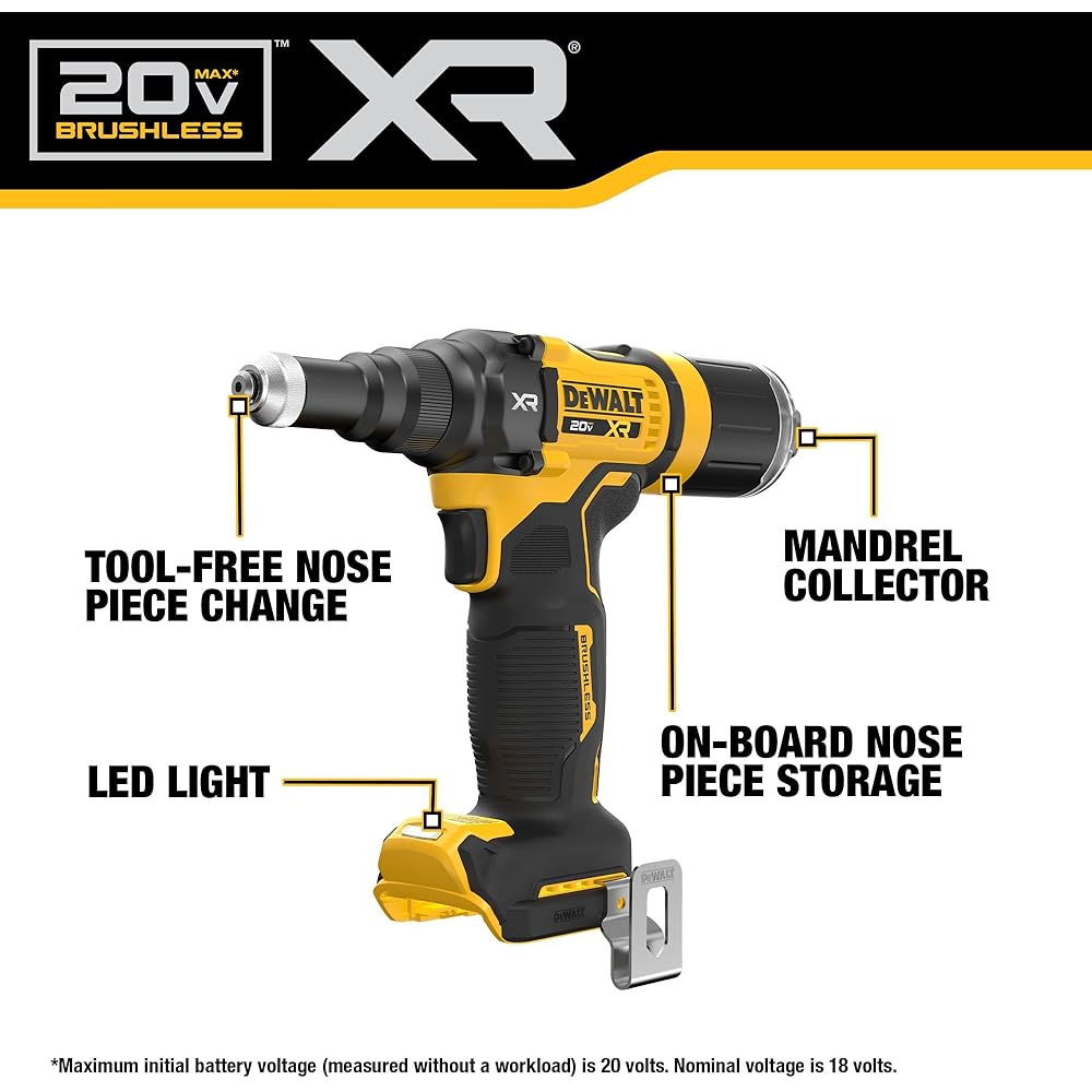 DEWALT 20V MAX XR Cordless Rivet Tool, 3/16", Bare Tool Only (DCF403B)