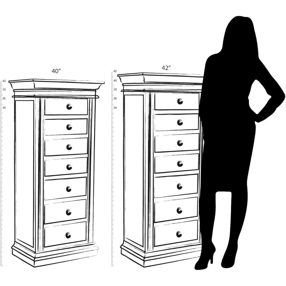 HIVES &amp; HONEY Holly Organizer Storage 7 Drawers Bronze Shaker Hardware Jewelry Armoire, 40" X 18" X 12", White
