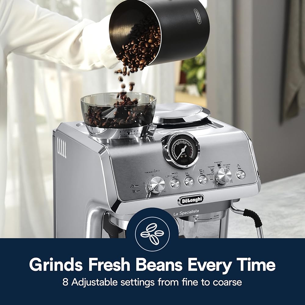 De'Longhi La Specialista Arte Evo Espresso Machine Compact Cold Brew Coffee Maker with Grinder, Milk Steam Wand/Frother &amp; Tamping Tools Home Barista Kit for Lattes, Cappuccinos, Iced Coffee