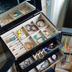 Hives and Honey Porsha Jewelry Armoire Modern 7-Drawer Locking Cabinet with Shutter Doors and Brass Handles, Charcoal