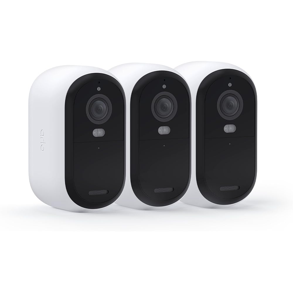 Arlo Essential Security Wireless 2K Camera with Spotlight, Indoor/Outdoor, 2nd Gen, 2-Way Audio, Color Night Vision, Motion Activation, Real Time Notifications, White, VMC3350, 3-Pack (Renewed)