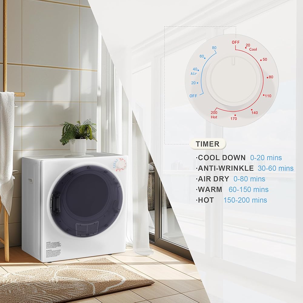 Elevon 800W Portable Clothes Dryer, 2.6 cu.ft Electric Drying Machine for Laundry with Stainless Steel Tub for Apartment, Rvs, Dorms, Compact Dryer for Small Space, White
