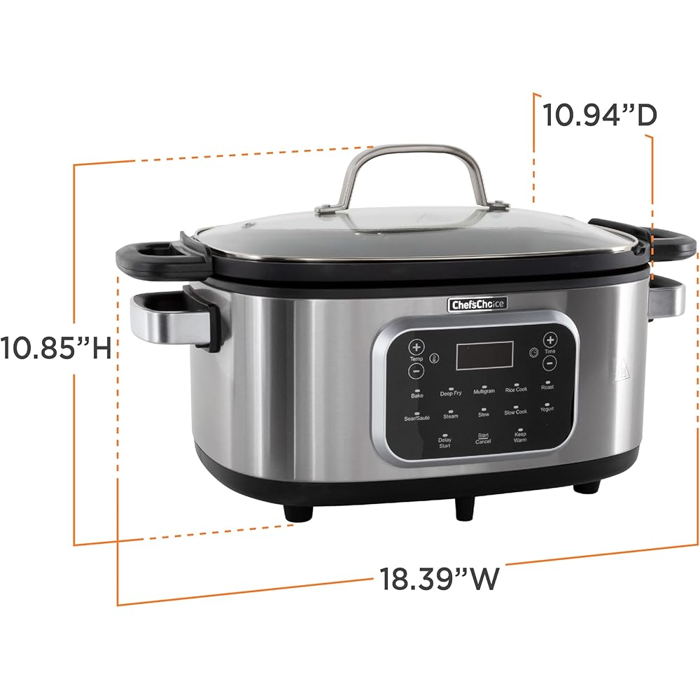 Chef'sChoice Multicooker, Large 6-Quart Capacity Multipurpose Non-Stick Vessel and Variable Temperature Control with Keep Warm and 12 Cooking Presets, 1300-Watts, Stainless Steel