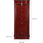 Alveare Home North Locking 7-Drawer Jewelry Armoire – Spacious Organizer with Mirror, Necklace Hooks &amp; Anti-Tarnish Lining, Cherry
