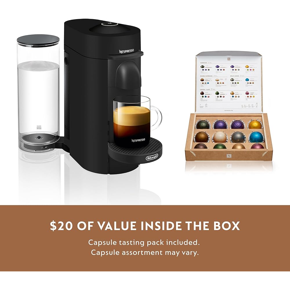 Nespresso Vertuo Plus Deluxe Coffee and Espresso Maker by De'Longhi, Matte Black with Aeroccino Milk Frother
