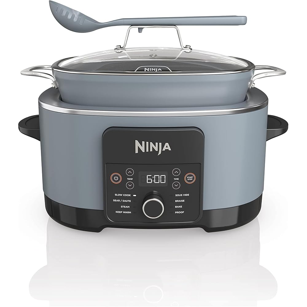 Ninja MC1001 Foodi PossibleCooker PRO 8.5 Quart Multi-Cooker, with 8-in-1 Slow Cooker, Dutch Oven, Steamer, Glass Lid Integrated Spoon, Nonstick, Oven Safe Pot to 500°F, Sea Salt Gray