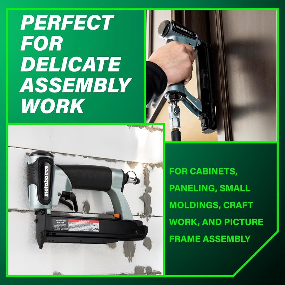 Metabo HPT Pin Nailer, Pro-Preferred Pneumatic Power Nailers for Cabinets, Trim, and Crafting, Makes Invisible Holes, Lightweight 2.0 lbs Tool, 23 Gauge, 5/8" to 1-3/8" Headless Micro Pins, NP35A