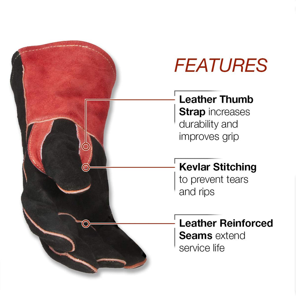 Lincoln Electric Viking 3350 Hot Rodders™ Welding Helmet, Large &amp; Traditional MIG/Stick Welding Gloves | 14" Lined Leather | Kevlar Stitching | K2979-ALL, Black, Red