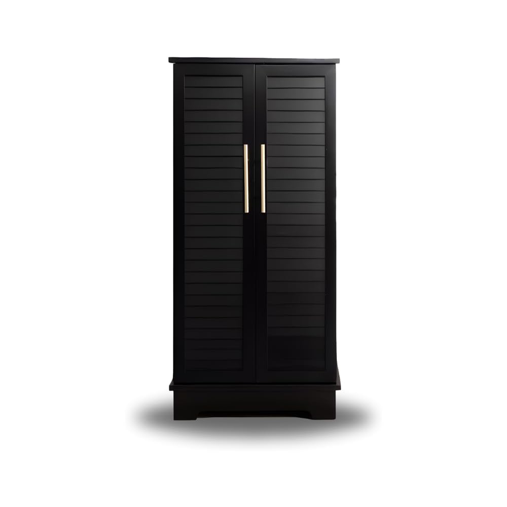Hives and Honey Porsha Jewelry Armoire Modern 7-Drawer Locking Cabinet with Shutter Doors and Brass Handles, Charcoal