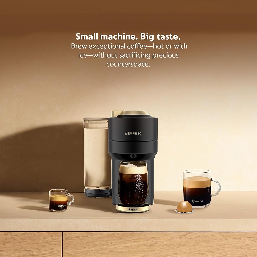 Nespresso Limited-Edition Vertuo Pop+ Coffee and Espresso Maker by Breville, Matte Black Gold