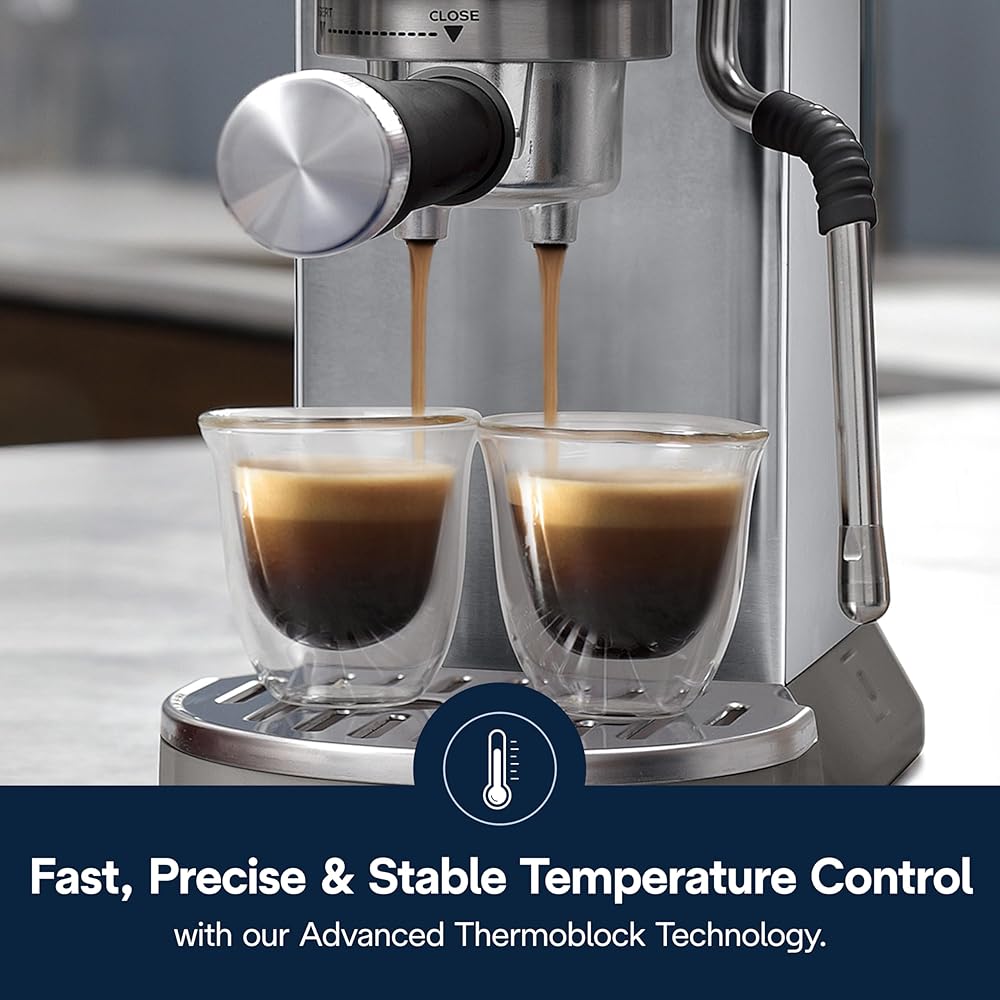 De'Longhi Dedica Duo Compact Espresso Machine Cold Brew Coffee Maker with Milk Frother Wandfor Espresso, Hot &amp; Iced Coffee, Cappuccinos, Lattes &amp; Home Barista Brewing, Stainless Steel