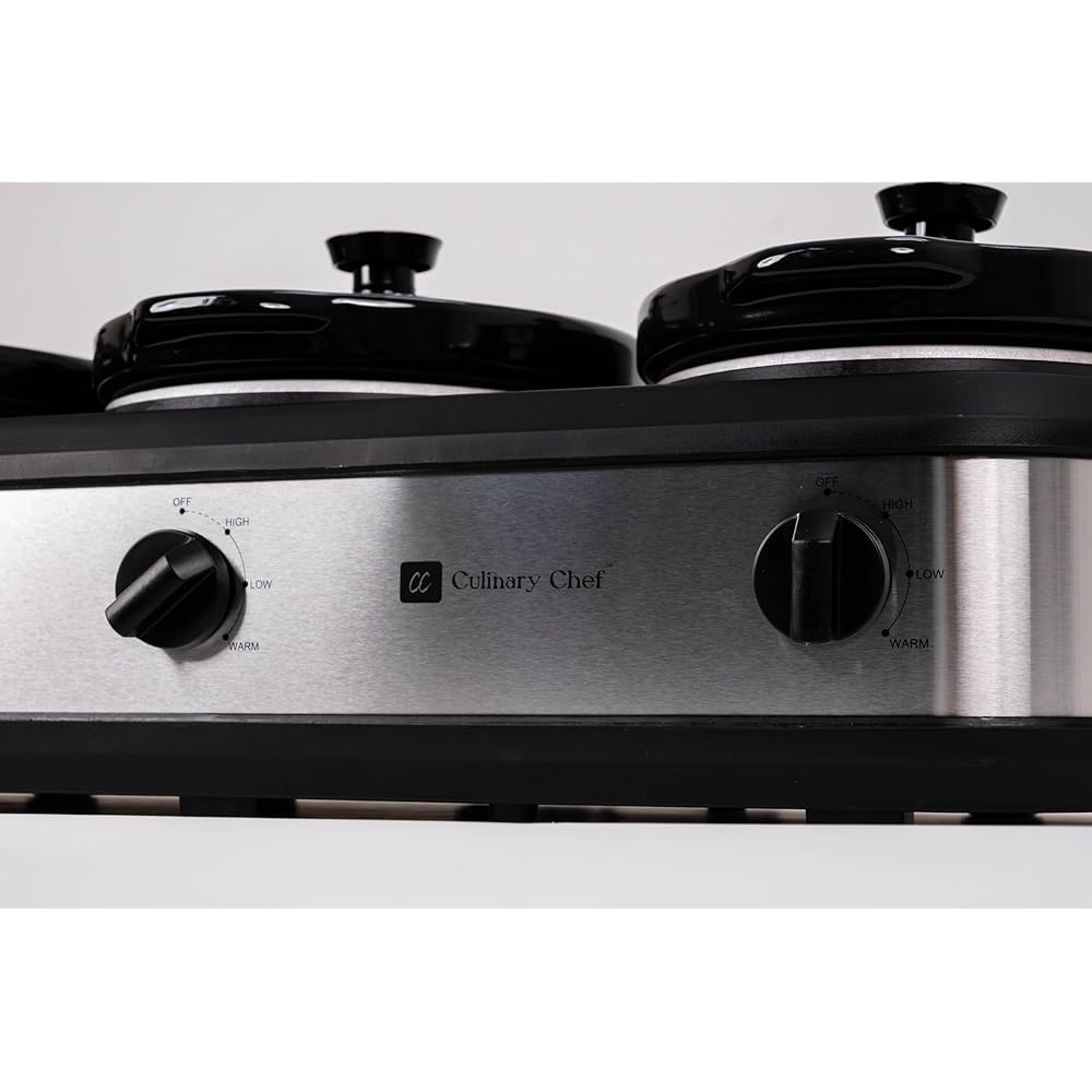 CULINARY CHEF SC3105-SS, Slow Cooker, Buffet Server 3 Pot, Food Warmer Stainless