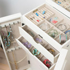 Hives and Honey Charley Standing Jewelry Armoire – Fully Locking Jewelry Organizer, 7 Drawers, Necklace Hooks, Mirror, Ring Rolls, Anti-Tarnish Lining, Solid Wood Construction, White