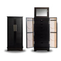 Hives and Honey Porsha Jewelry Armoire Modern 7-Drawer Locking Cabinet with Shutter Doors and Brass Handles, Charcoal