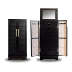 Hives and Honey Porsha Jewelry Armoire Modern 7-Drawer Locking Cabinet with Shutter Doors and Brass Handles, Charcoal