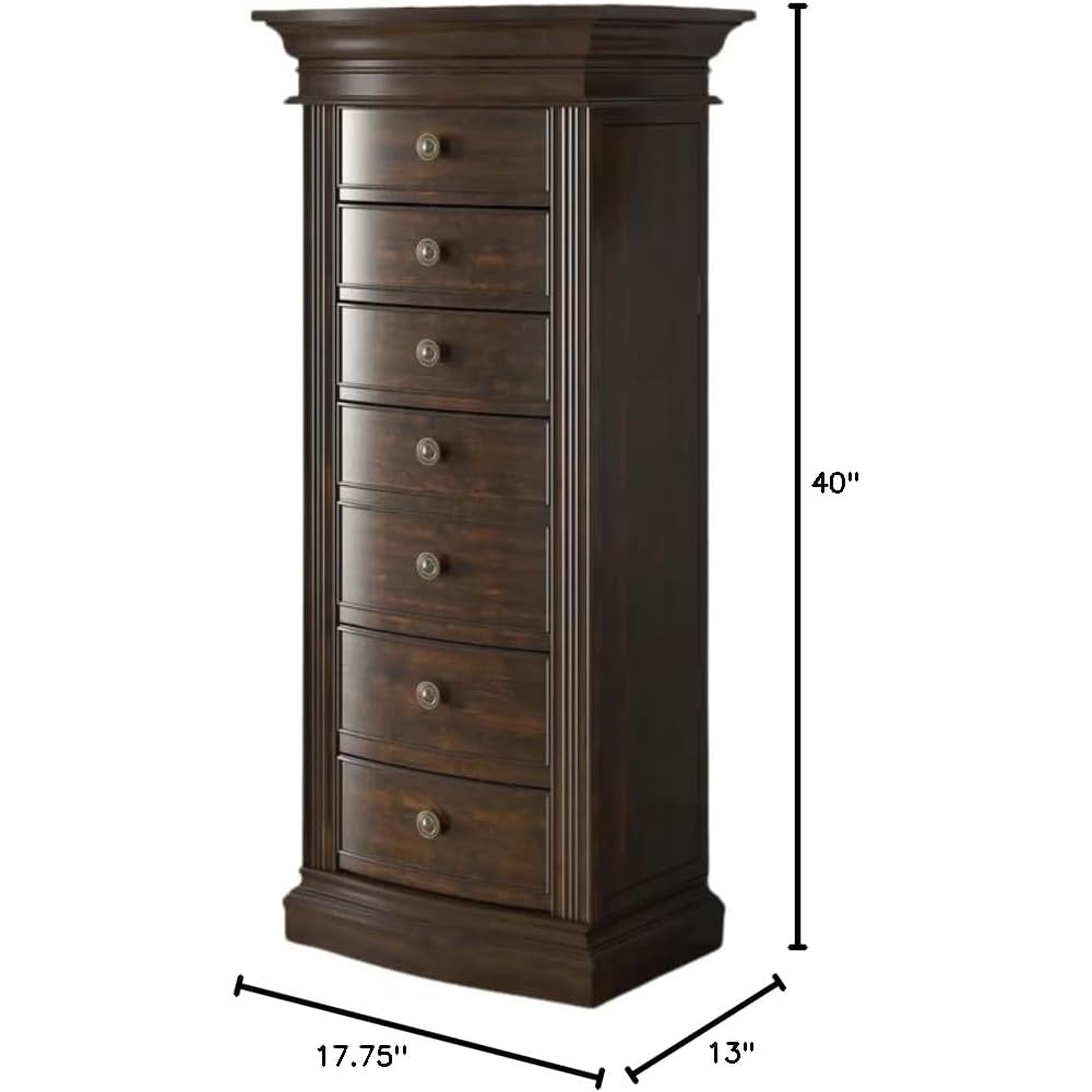 Hives and Honey Landry Standing Jewelry Armoire Cabinet – Jewelry Storage Organizer with Flip-Top Mirror, Side Doors, 7 Drawers, Necklace, Earring, and Bracelet Storage, Walnut