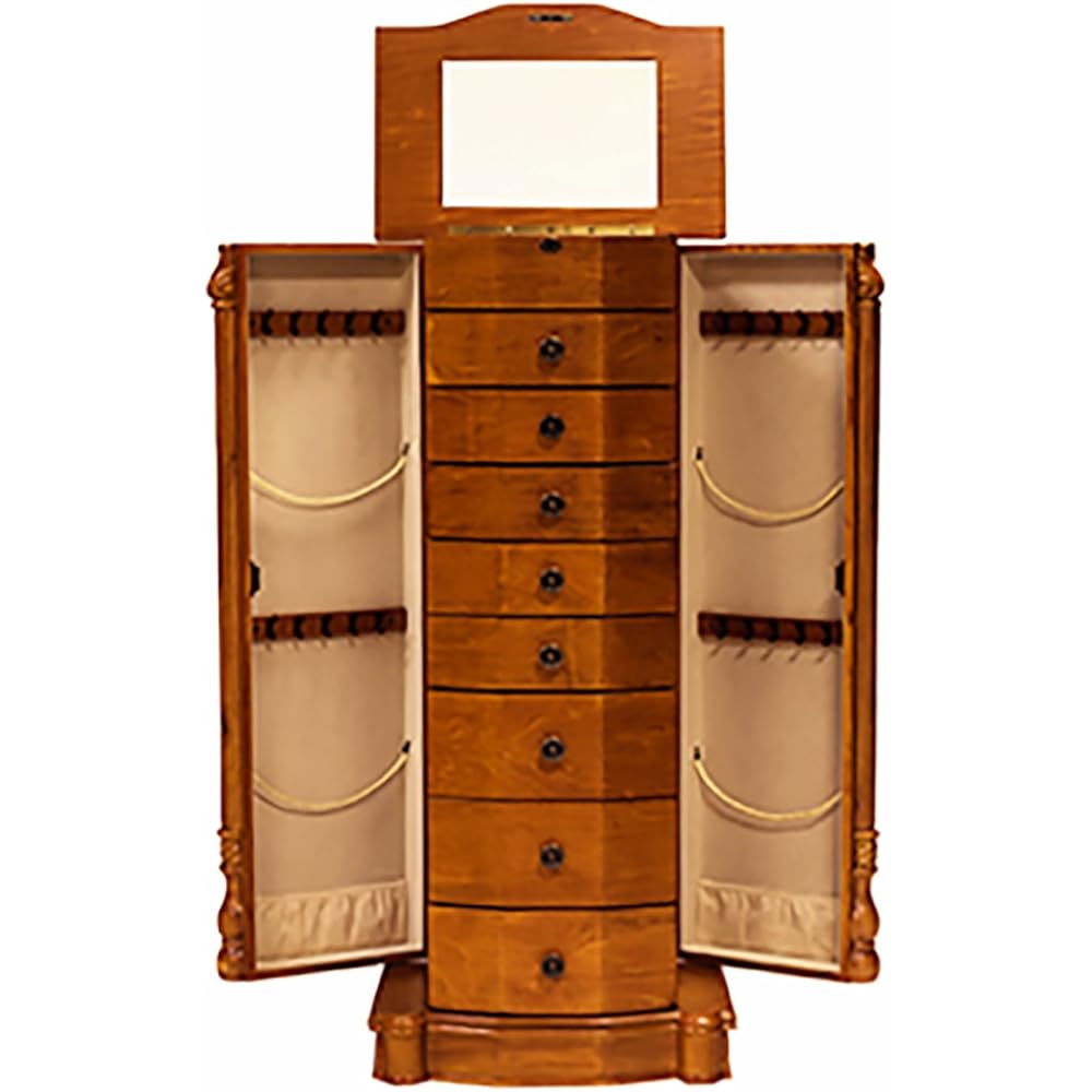 Hives and Honey Henry IV Locking Jewelry Armoire with Charging Port, Oak