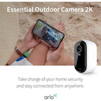 Arlo Essential Wireless Security Camera 2nd Gen with Solar Panel Outdoor &amp; Indoor Wireless Camera with Integrated Spotlight, Color Night Vision, Motion Sensor &amp; DIY Setup White, 1 Pack, VMK3050