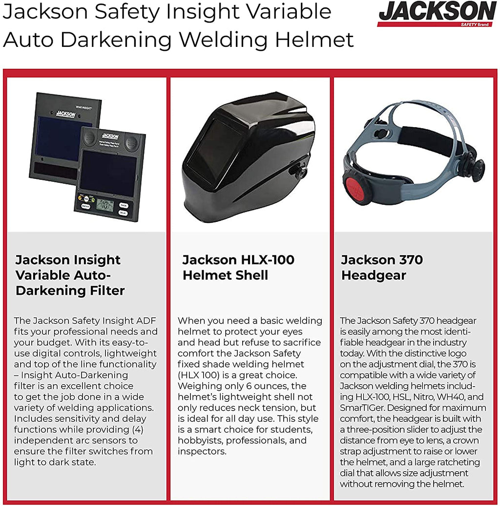 Jackson Safety Insight Auto Darkening Welding Helmet Ultra Lightweight Protective Welder Helmet with Digital Variable Auto Darkening Filter and HLX100 Shell for Men and Women, Universal Size