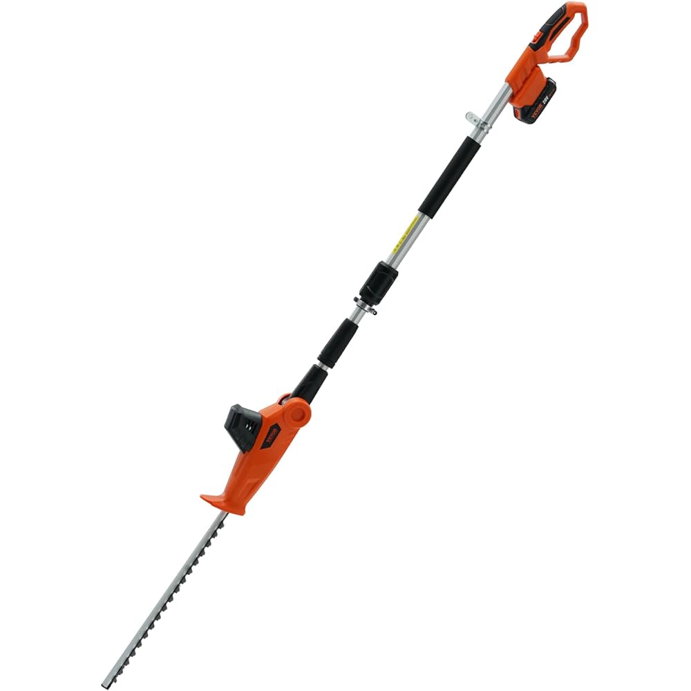 VEVOR Pole Cordless Hedge Trimmer, 20V Electric Bush Trimmer Kit with 18 inch Double-Edged Steel Blade, 74"-94" Telescoping Design for High Branches(2.0Ah Battery &amp; Fast Charger Included)