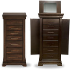Hives and Honey Haley 7 Felt-Lined Drawers, Necklace Hooks, Mirror, Pull-Out Lid, Ring Rolls, Brass Hardware – Classic Storage Organizer for Women Jewelry Armoire, Walnut