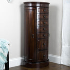 Hives and Honey Bailee Jewelry Armoire – Oval Shape Jewelry Organizer with 7 Drawers, Vanity Mirror, Ring Rolls &amp; Necklace Hooks – Walnut