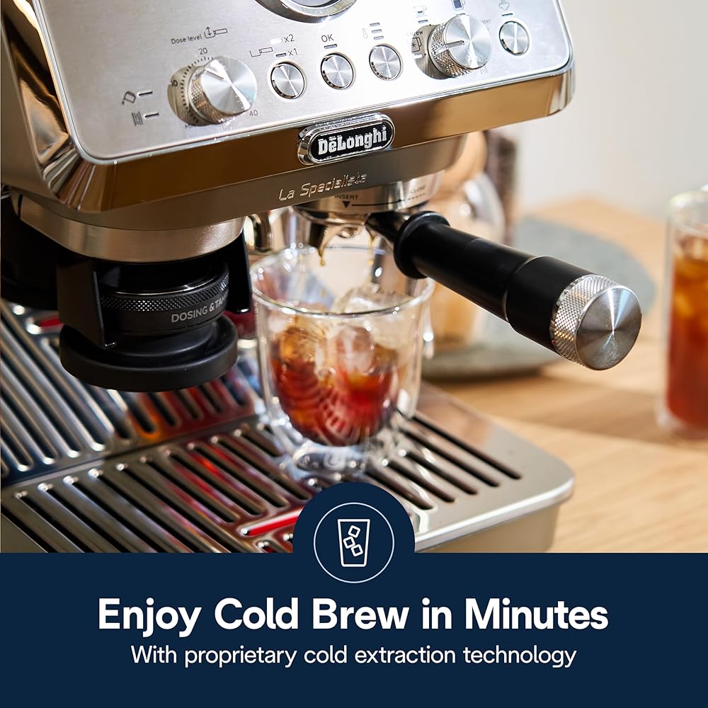 De'Longhi La Specialista Arte Evo Espresso Machine Compact Cold Brew Coffee Maker with Grinder, Milk Steam Wand/Frother &amp; Tamping Tools Home Barista Kit for Lattes, Cappuccinos, Iced Coffee